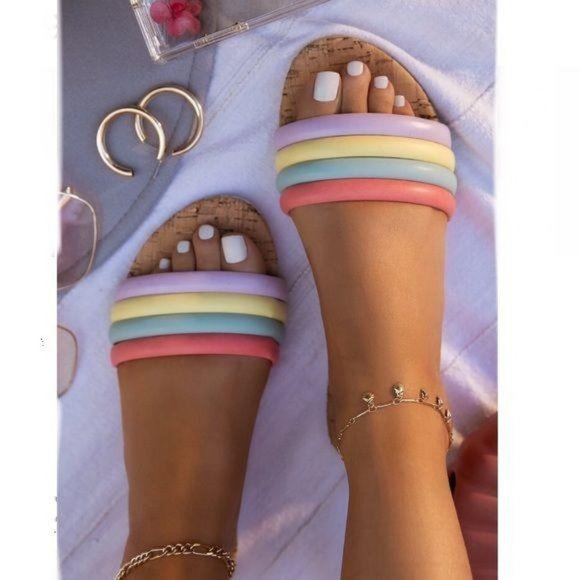 My Poshtique Shoes - Pastel Puffy Strap Slide Sandals